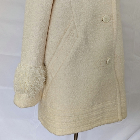 Free People Coat Jacket Wool Blend Sherpa Trim Button Front Lined Ivory L NWT - Picture 8 of 16